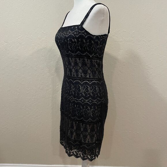 ~ Black sz 6 Cocktail Dress LBD Lace Sequin Sparkle Semi-Formal Rimini by Shaw - Picture 3 of 15